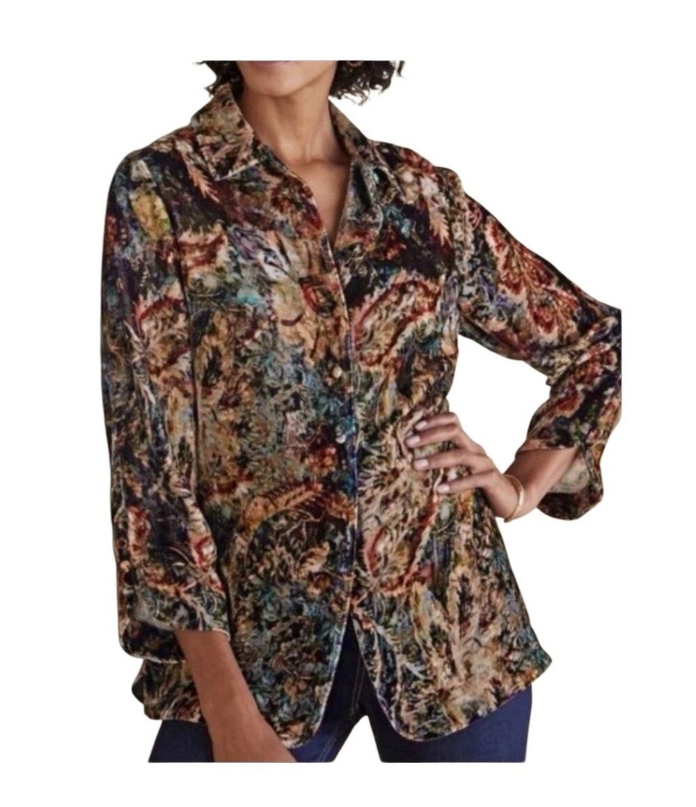 Soft Surroundings $150 Womens Icon Silk Velvet Poets Tunic Shirt boho L NWT